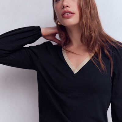 Boden Metallic Trim V-neck Top