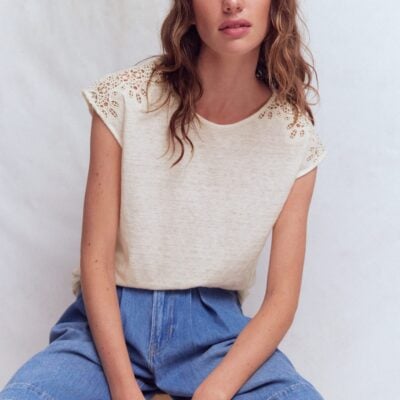 Boden Tara Cutwork Linen T-shirt