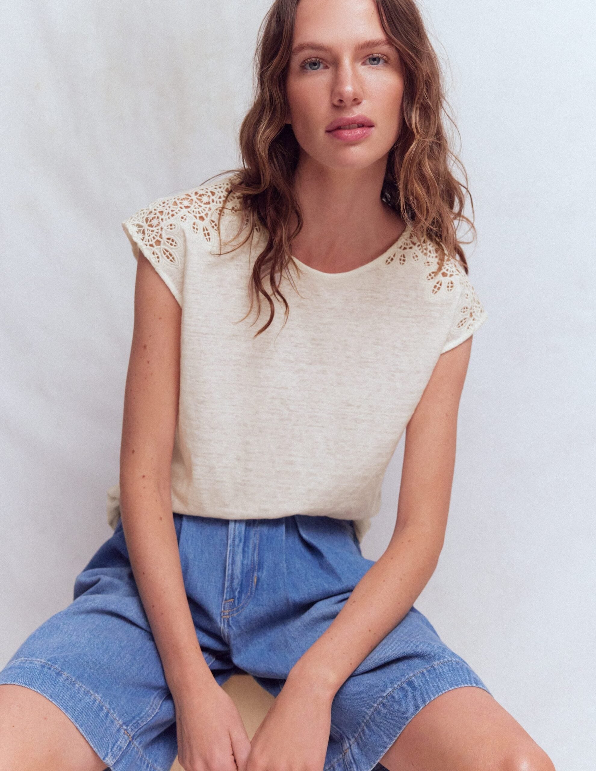 Boden Tara Cutwork Linen T-shirt