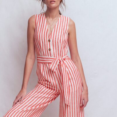 Boden Laura V-neck Linen Jumpsuit