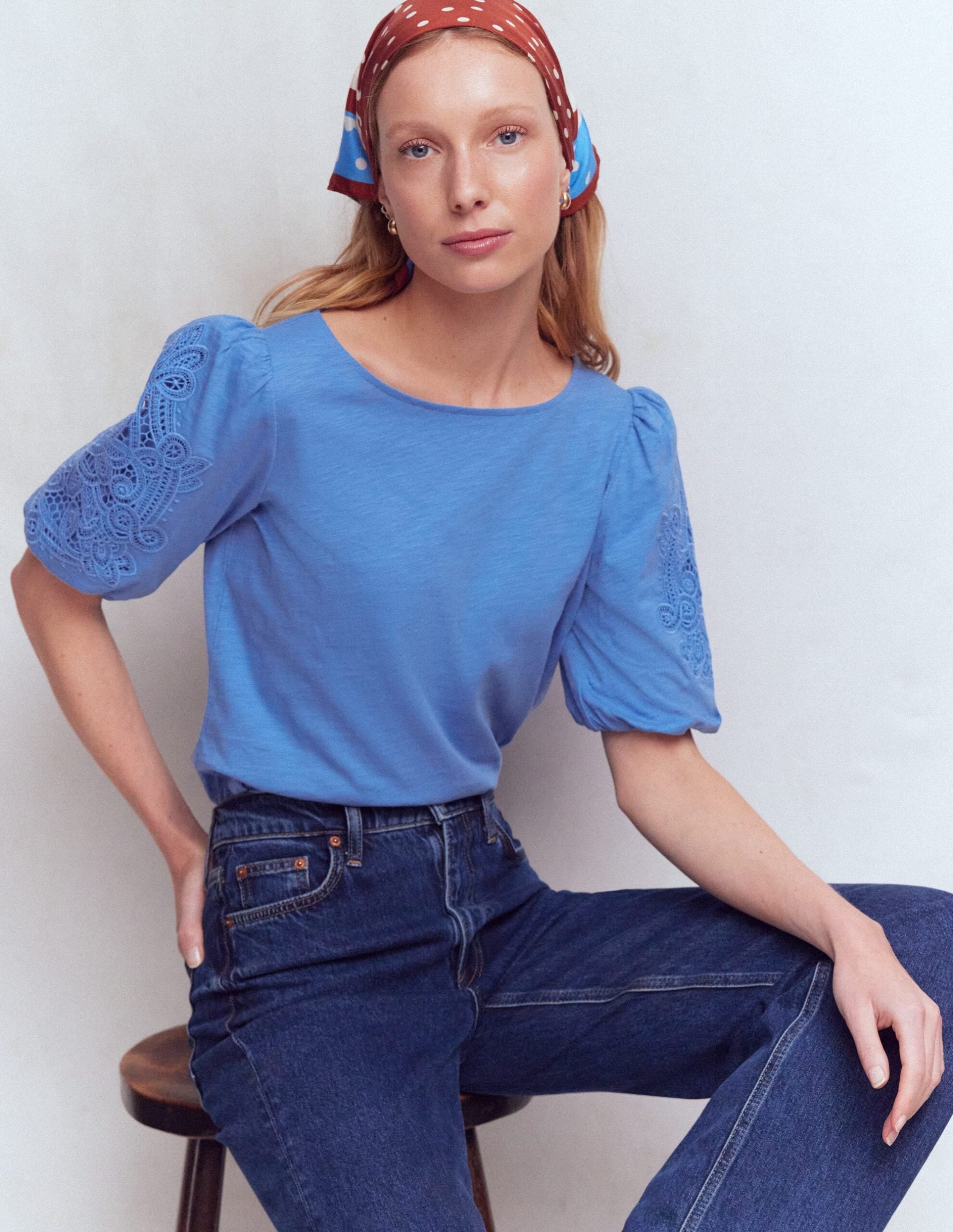 Boden Cutwork Detail Jersey Top