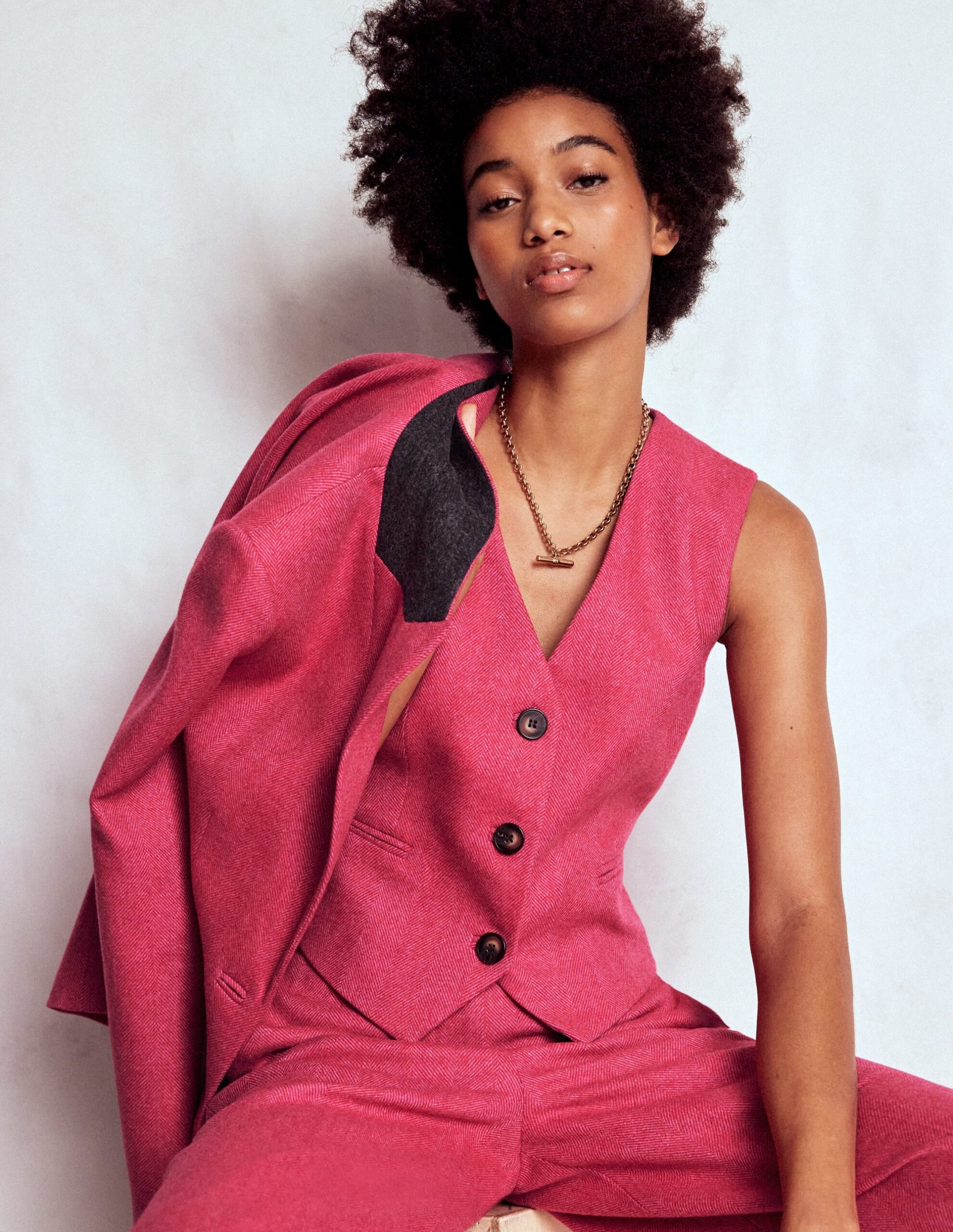 Boden Pink Wool Waistcoat