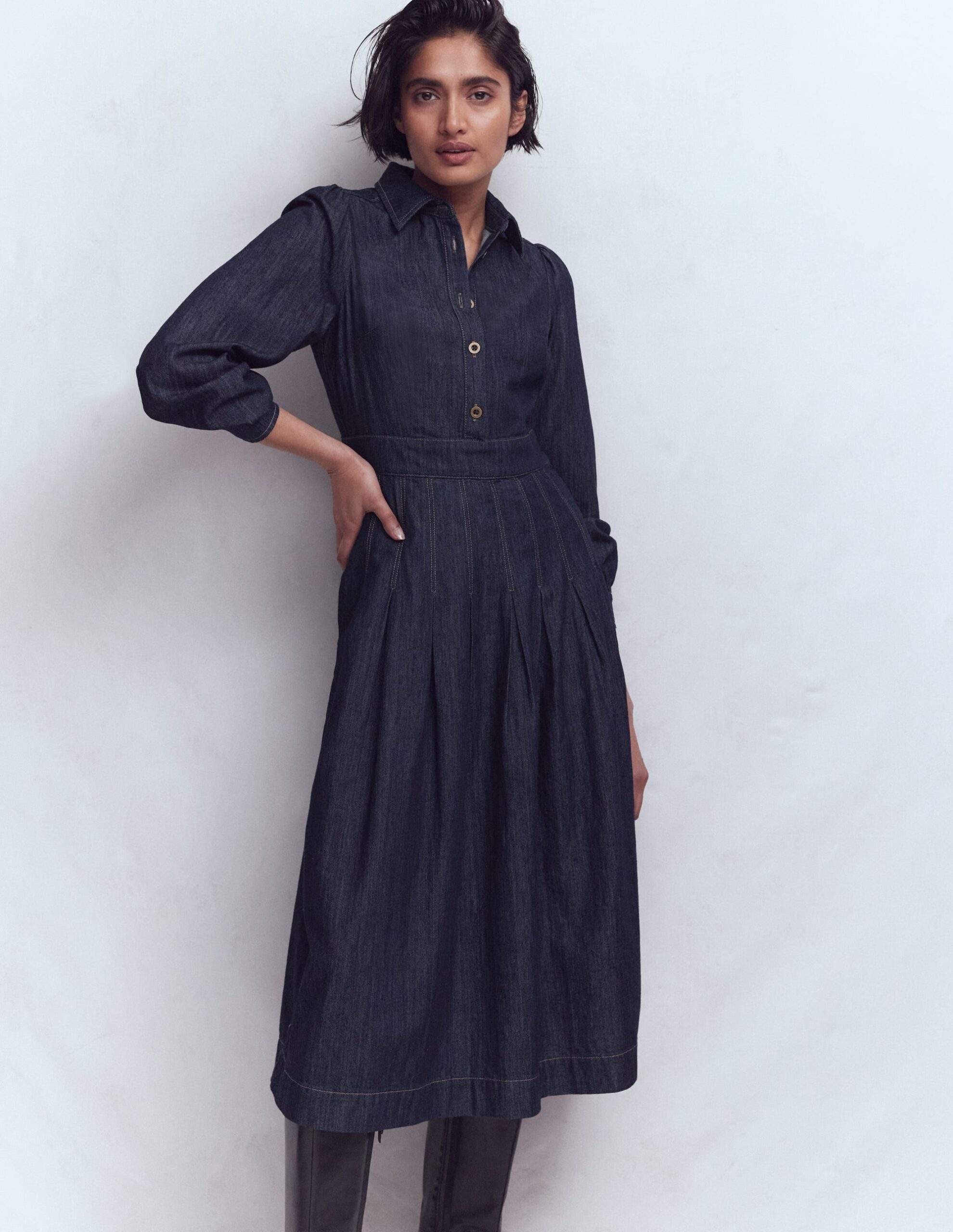 Boden Pleat Skirt Denim Midi Dress