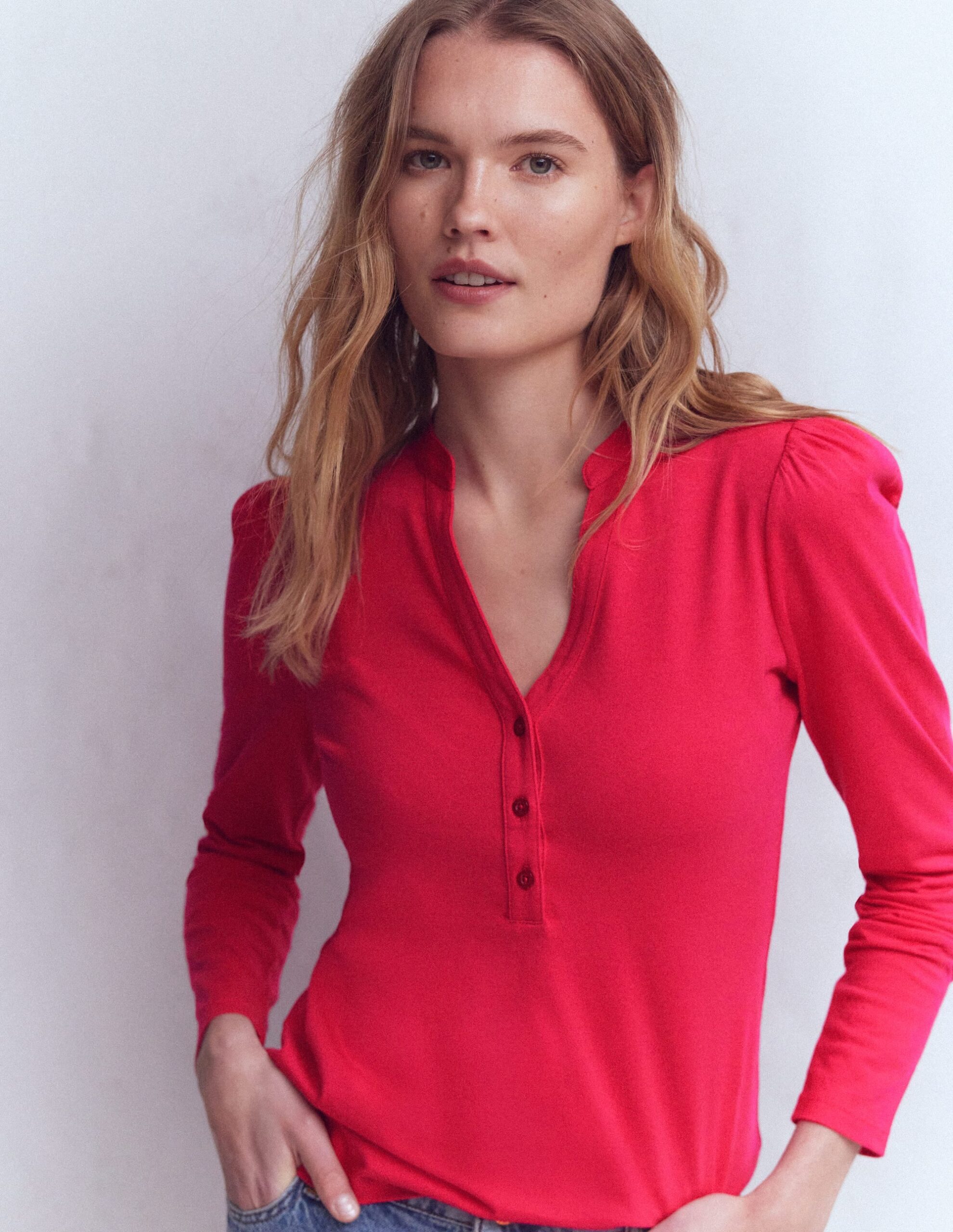 Boden Supersoft Open Neck Henley Top