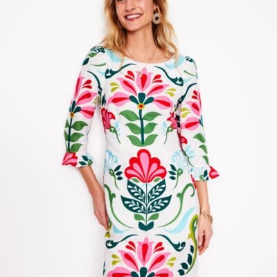 Boden Linen Flute Sleeve Dress