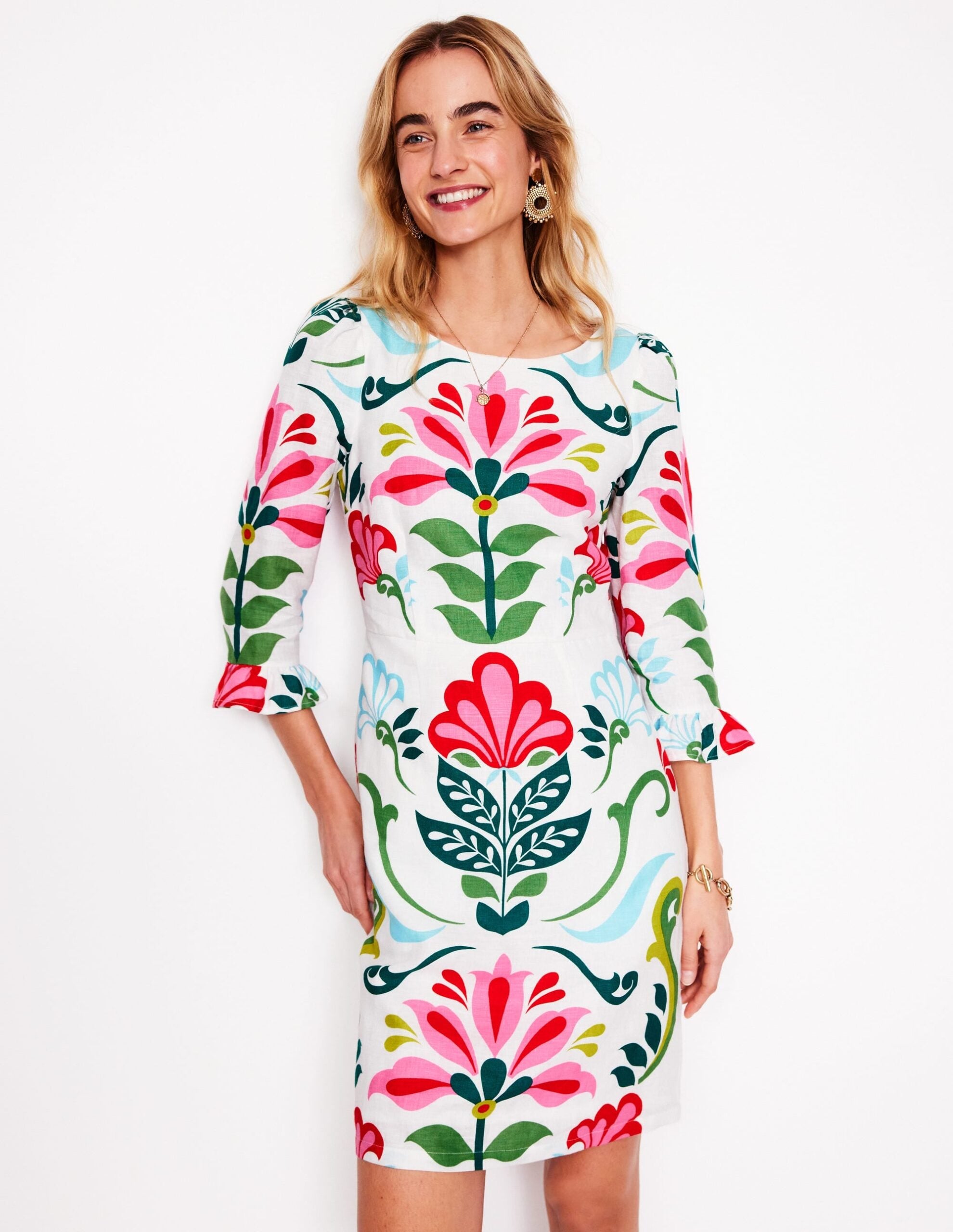 Boden Linen Flute Sleeve Dress