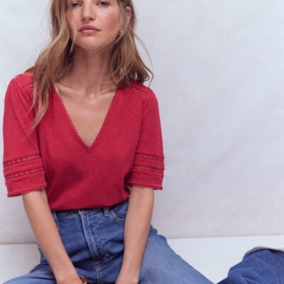 Boden Poppy Trim V Neck T-shirt