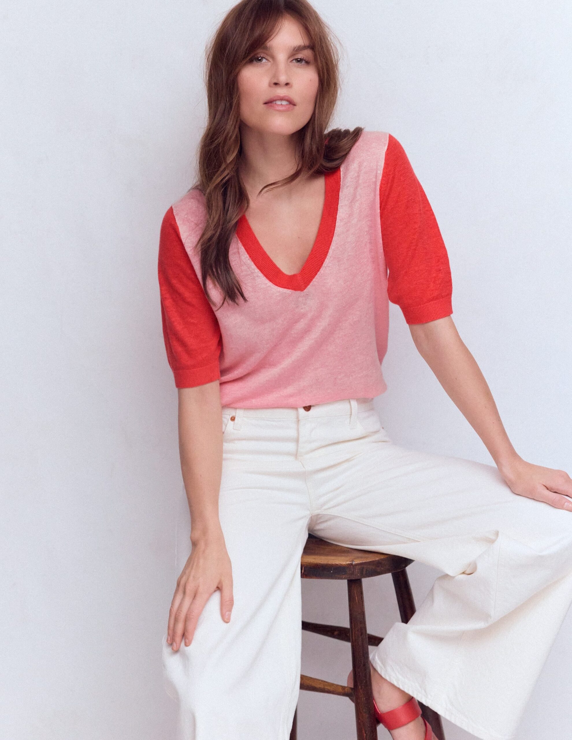 Boden Agnes Linen V Neck T-shirt