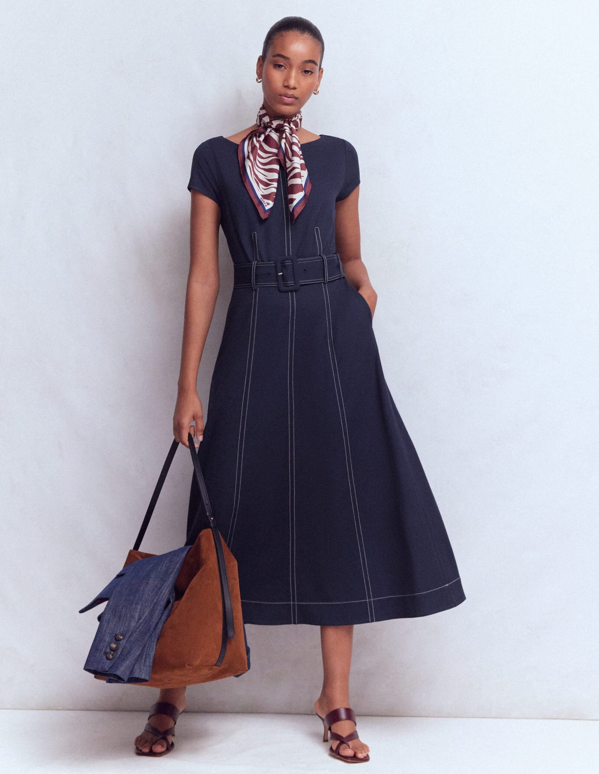 Boden Topstitch Ponte Midi Dress