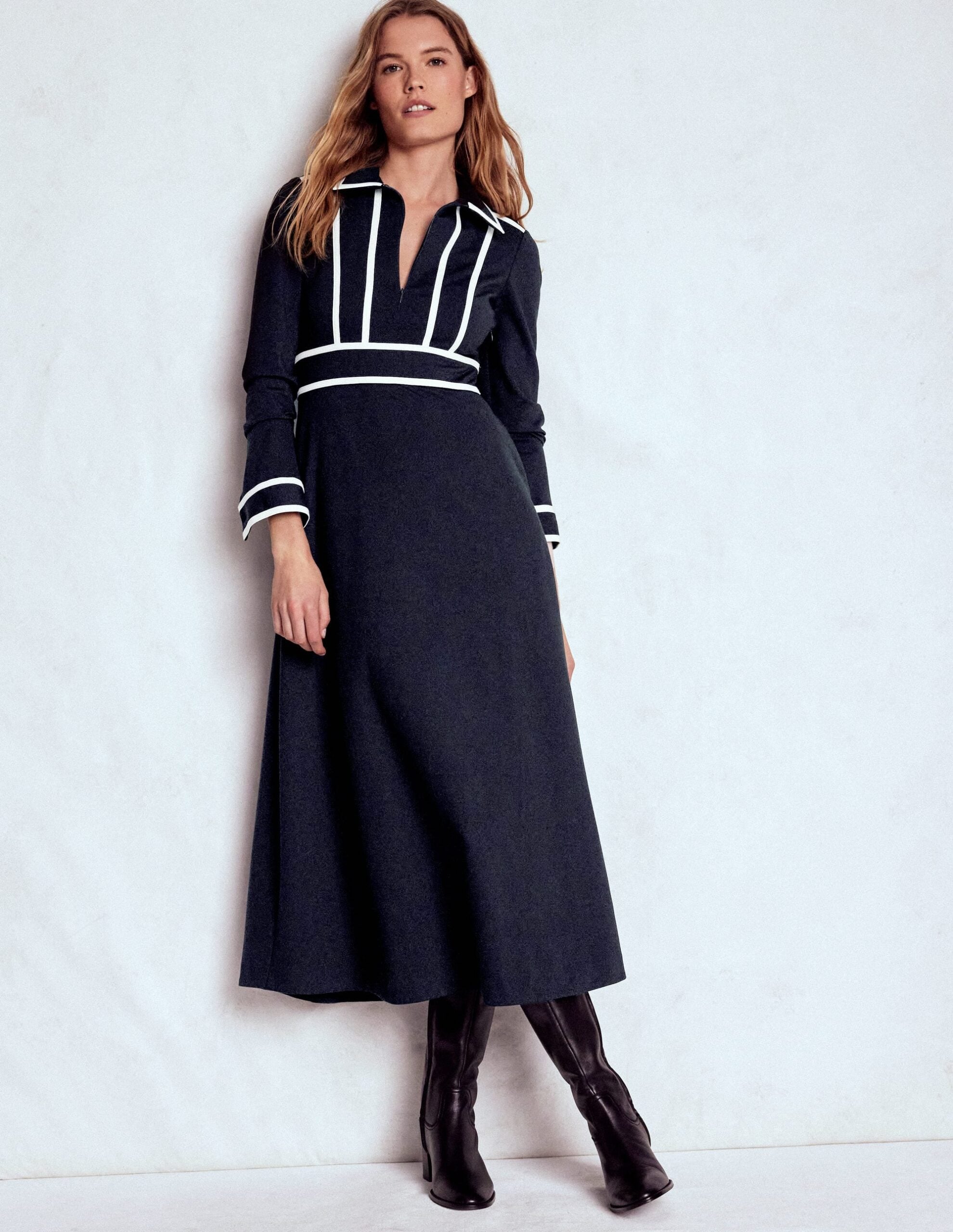Boden Contrast Ponte Midi Dress