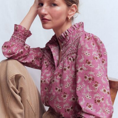 Boden Esme Smocked Detail Frill Top