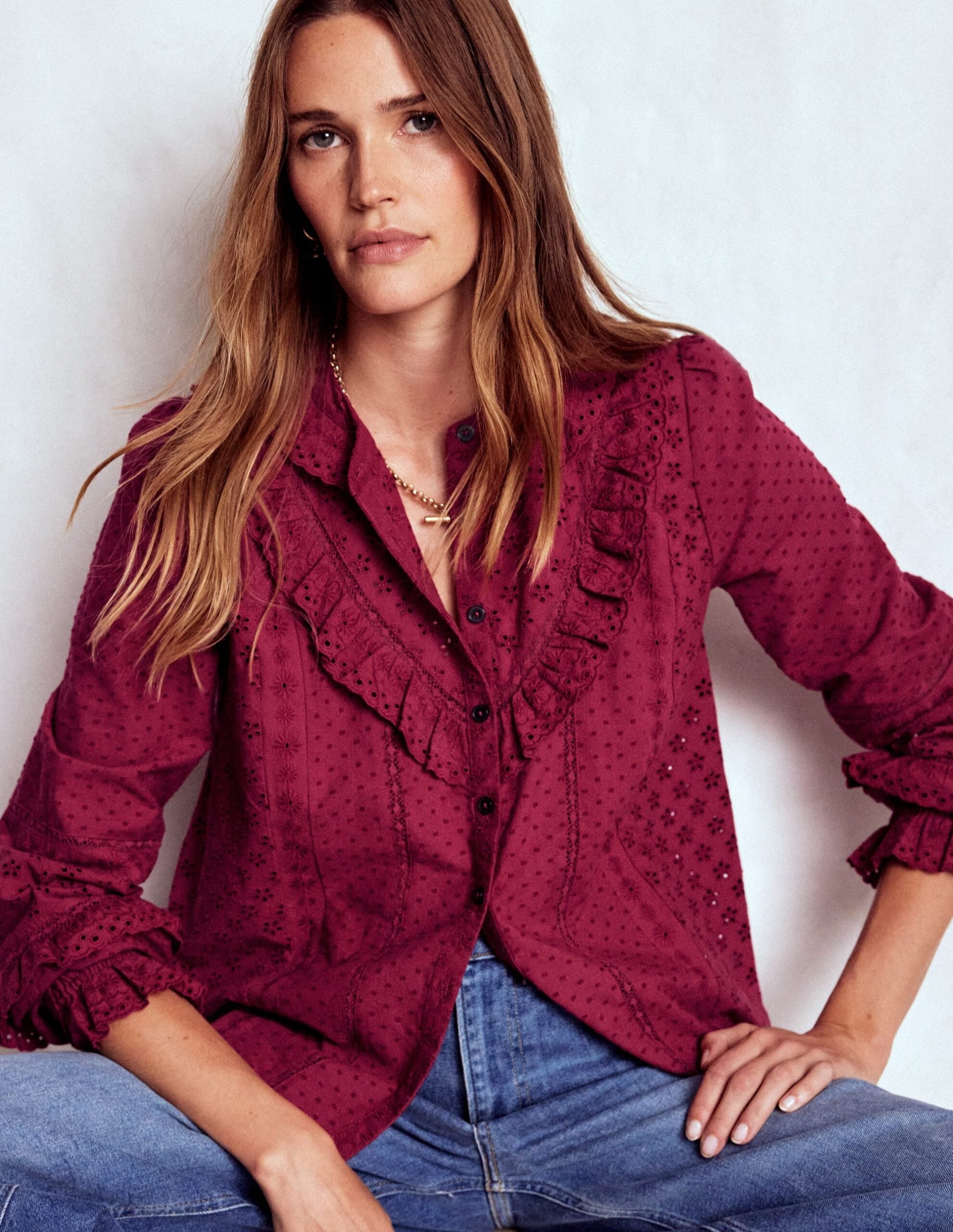 Boden Broderie Ruffle Top
