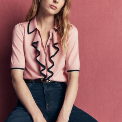 Boden Ruffle Collar Knitted T-shirt