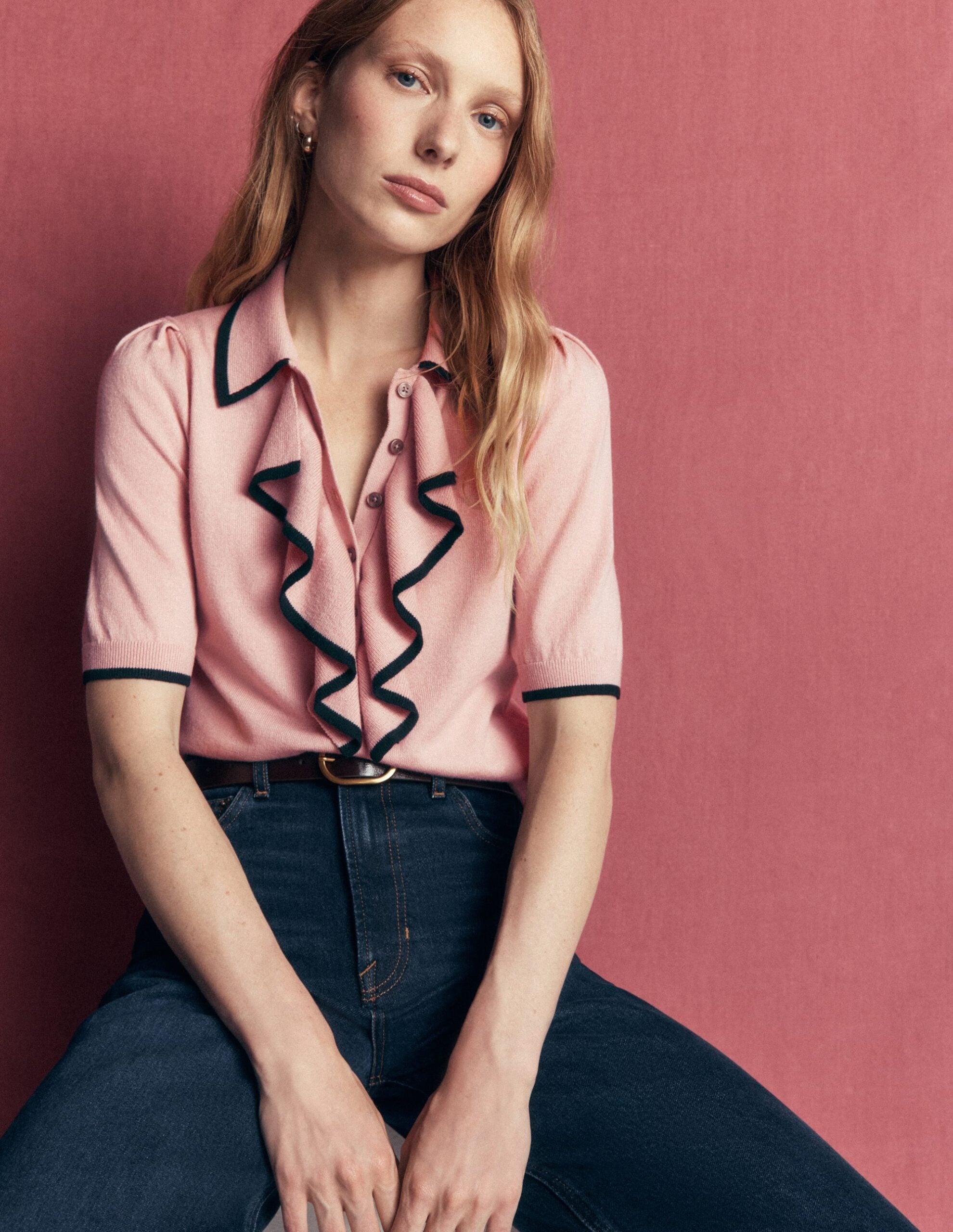 Boden Ruffle Collar Knitted T-shirt