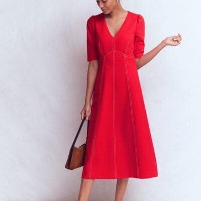 Boden Puff Sleeve Ponte Midi Dress