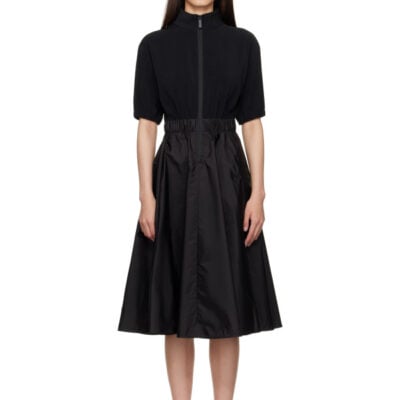 Moncler Black Taffeta Skirt Midi Dress