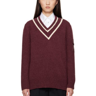 Moncler Burgundy Padded V-Neck Sweater