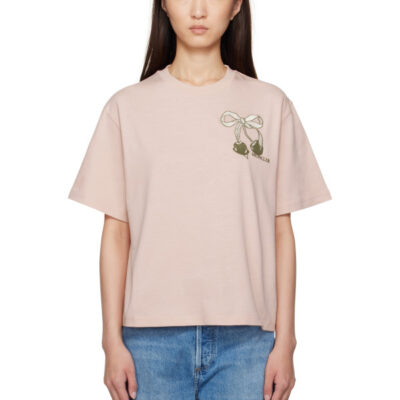 Moncler Pink Embroidered Cherry Logo Cotton T-shirt