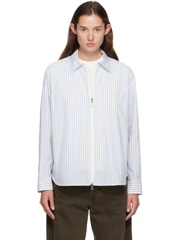Moncler White & Blue Striped Shirt