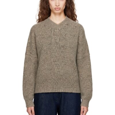 Monica Cordera Beige Speckled V-Neck Sweater