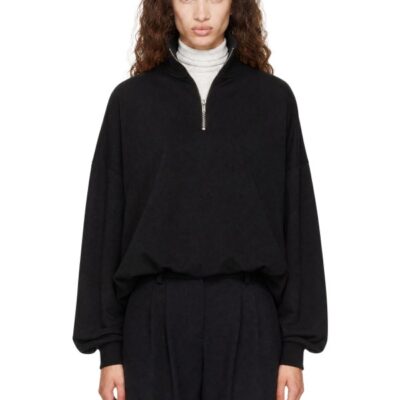 Monica Cordera Black Balloon Quarter-Zip Sweater