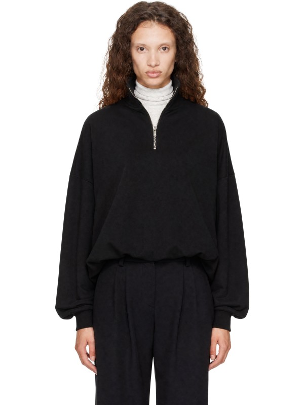 Monica Cordera Black Balloon Quarter-Zip Sweater