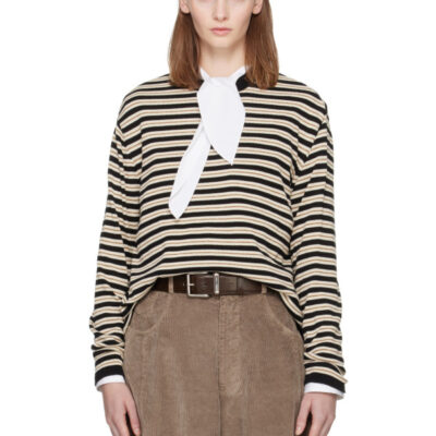 Monica Cordera Black & Beige Organic Cotton Striped Long-Sleeve T-shirt