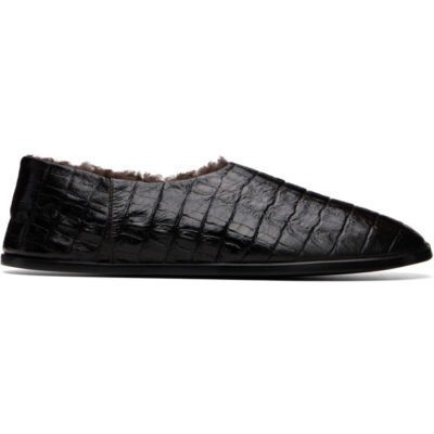 Monica Cordera Brown Crocodile Slippers