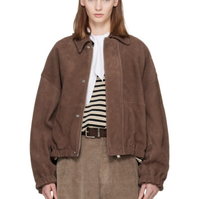Monica Cordera Brown Nobuck Leather Bomber Jacket