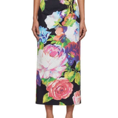 Moschino Black Printed Stretch Cotton Midi Skirt