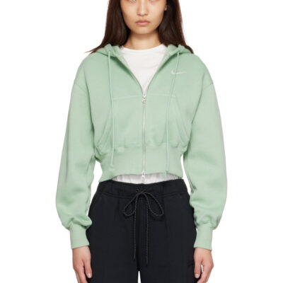 Nike Green Sportswear Phoenix Fleece Loose Full-Zip Cropped Hoodie