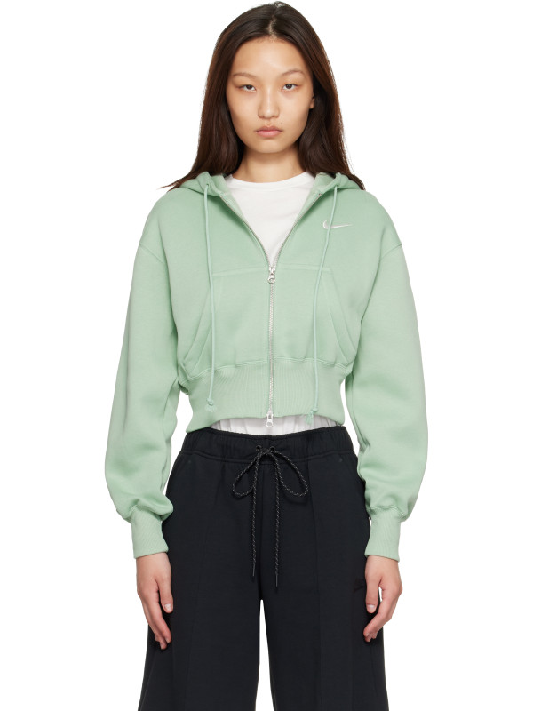 Nike Green Sportswear Phoenix Fleece Loose Full-Zip Cropped Hoodie