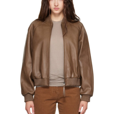 Nothing Written Khaki Roche Leather Bomber Jacket