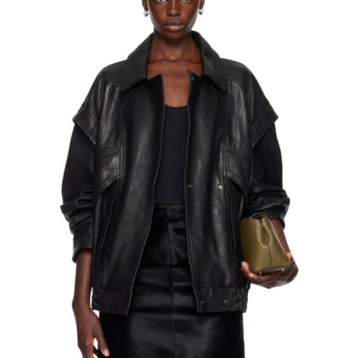 Nour Hammour Black Micah Leather Bomber Jacket