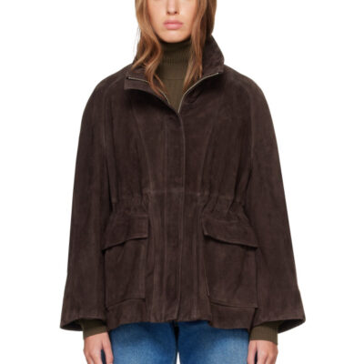 Nour Hammour Brown Quai Funnel Leather Jacket