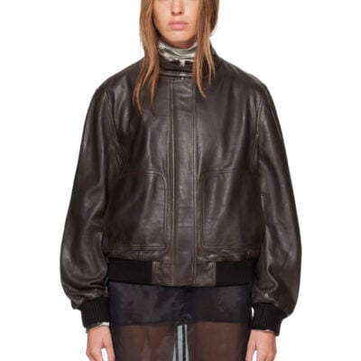 Nour Hammour Brown Rios Leather Bomber Jacket