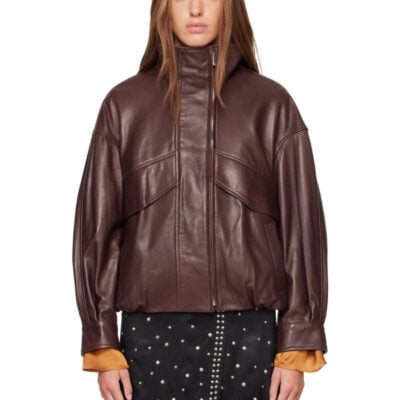 Nour Hammour Brown Roland Leather Bomber Jacket