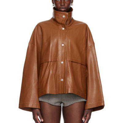 Nour Hammour Tan Park Leather Jacket