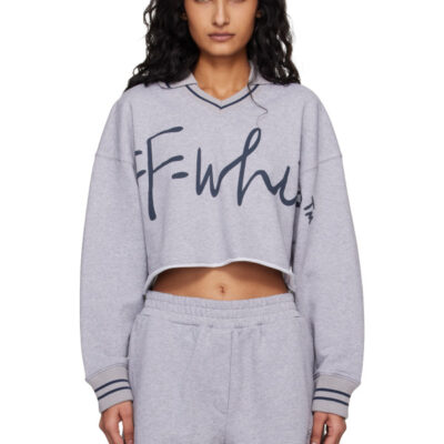 Off-White Gray 'OW' Script Crop Polo
