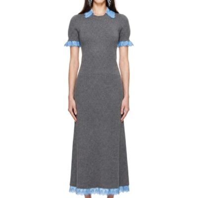 Paco Rabanne Gray & Blue Wool Cashmere Short-Sleeve Midi Dress