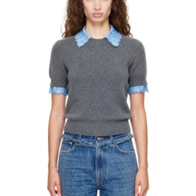 Paco Rabanne Gray & Blue Wool Cashmere Short-Sleeve Sweater