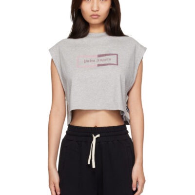 Palm Angels Gray Studded Box Logo Tank Top