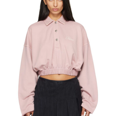 Palm Angels Pink Palm Sway Cropped Long Sleeve Polo