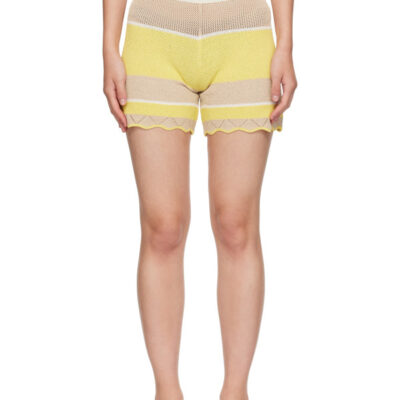 Palm Angels Yellow & Beige Logo Beach Knit Shorts