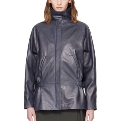 Paloma Wool Navy Llança Leather Jacket