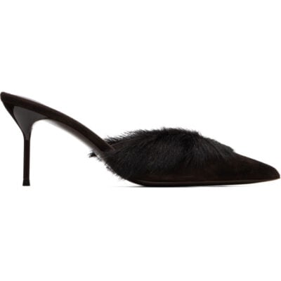 Paris Texas Brown Lidia 70mm Suede Mule Heels