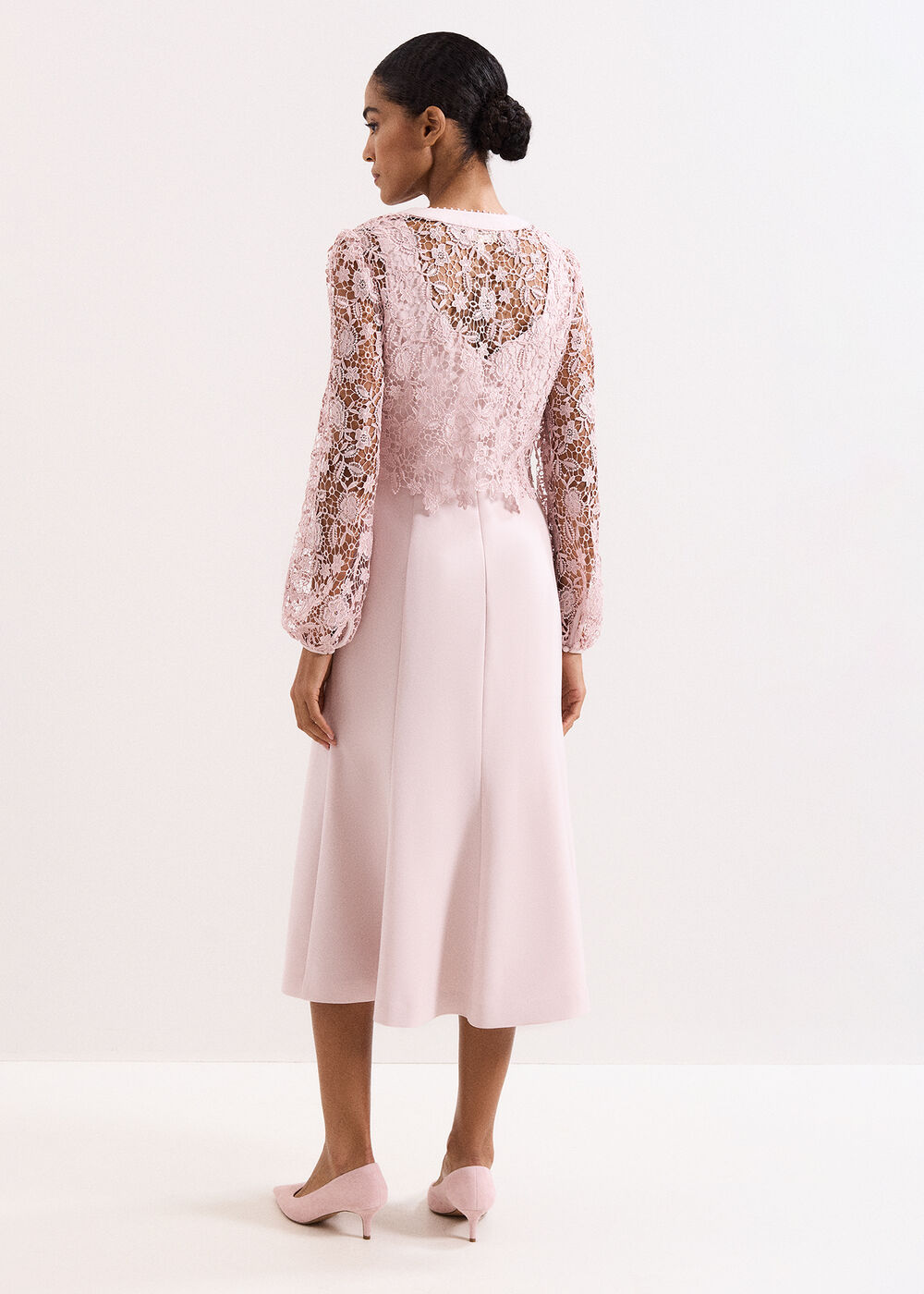 Phase Eight Ayumi Pink Lace Top Midi Dress