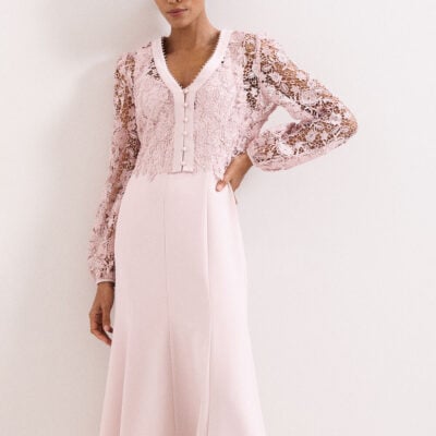 Phase Eight Ayumi Pink Lace Top Midi Dress