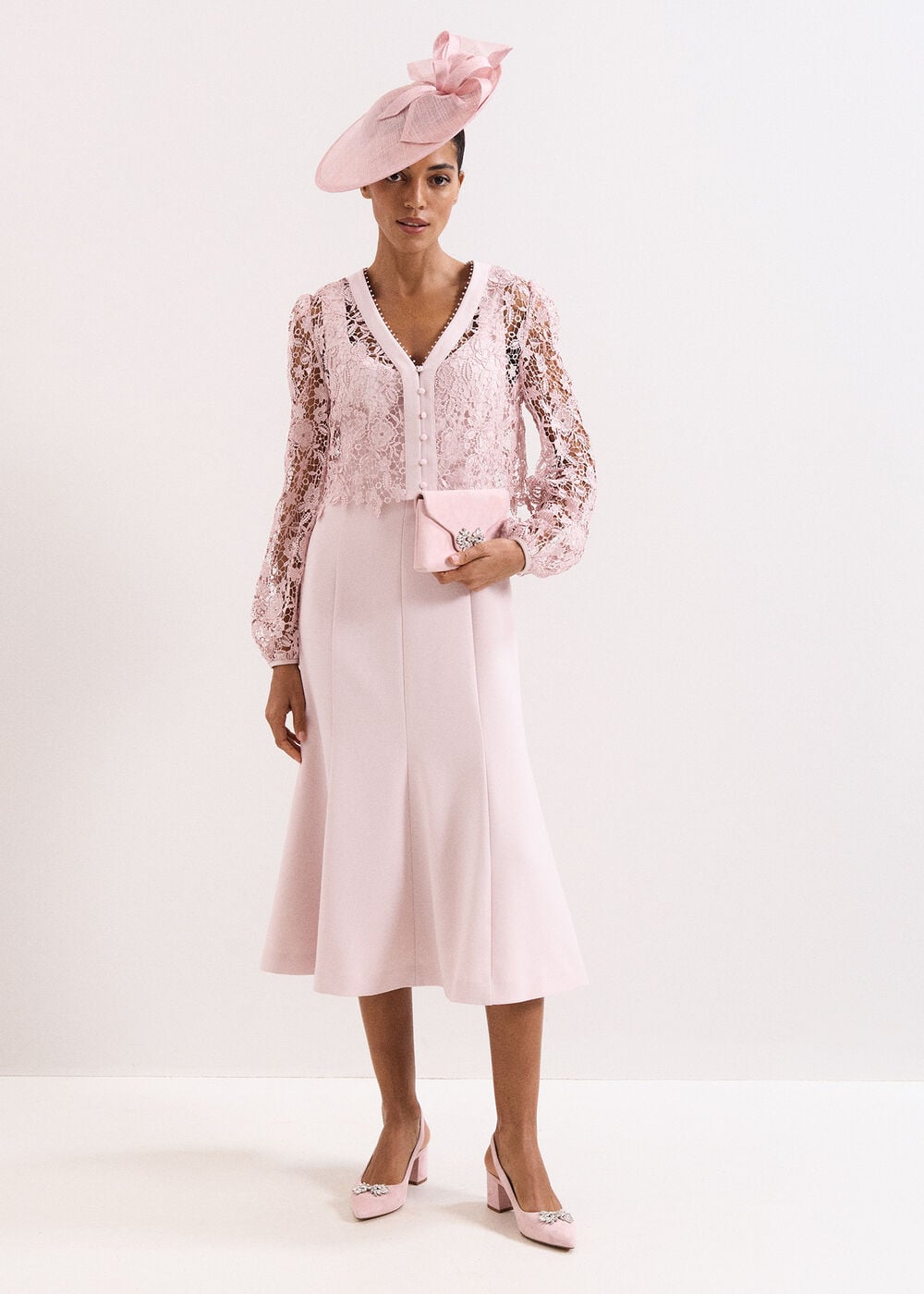Phase Eight Petite Ayumi Pink Lace Top Midi Dress