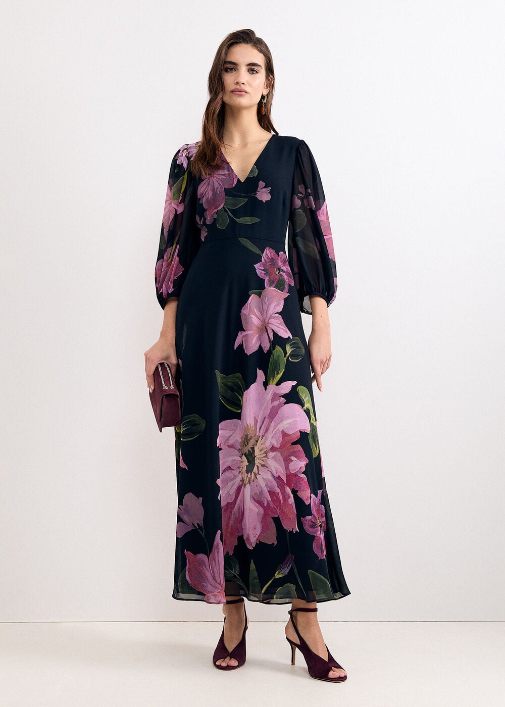 Phase Eight Petite Betty Floral Printed Long Sleeve Maxi Dress